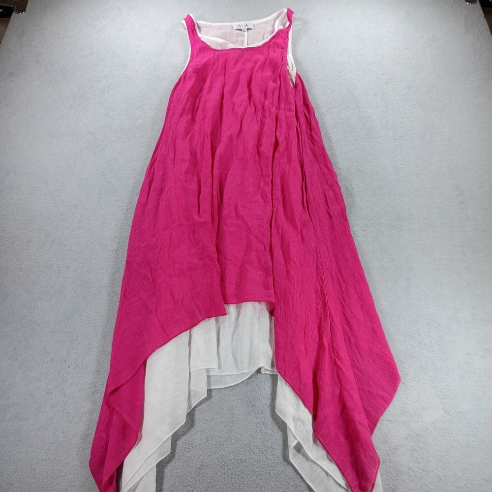 Aria Handmade Women Dress Pink White XL Layered Handkerchief Hem Sleeveless